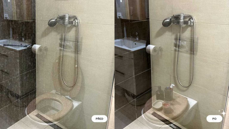 Porovnání sprchového koutu před a po vyčištění