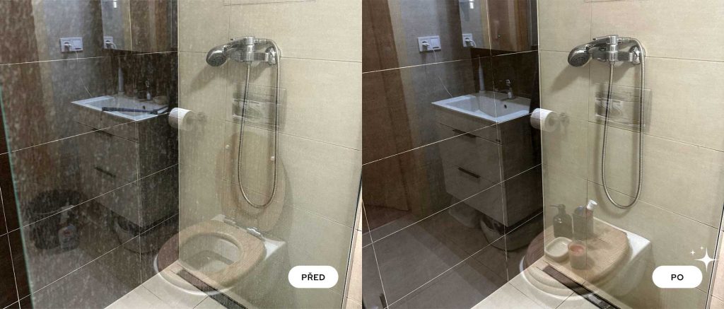 Porovnání sprchového koutu před a po vyčištění