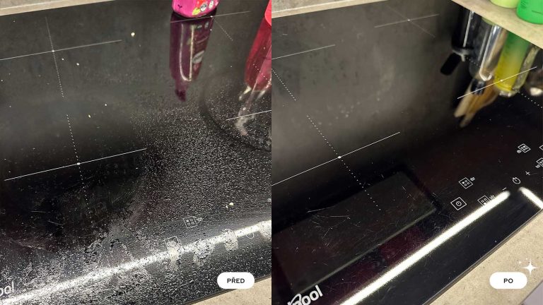 Detail varné desky před a po důkladném odmaštění a vyčištění.